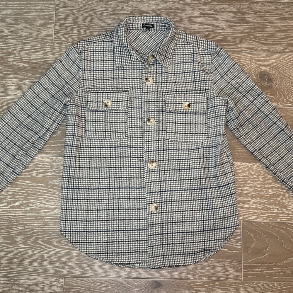 Camellia Houndstooth Plaid Button-Up Shacket – Size S ( OVERSIZED )